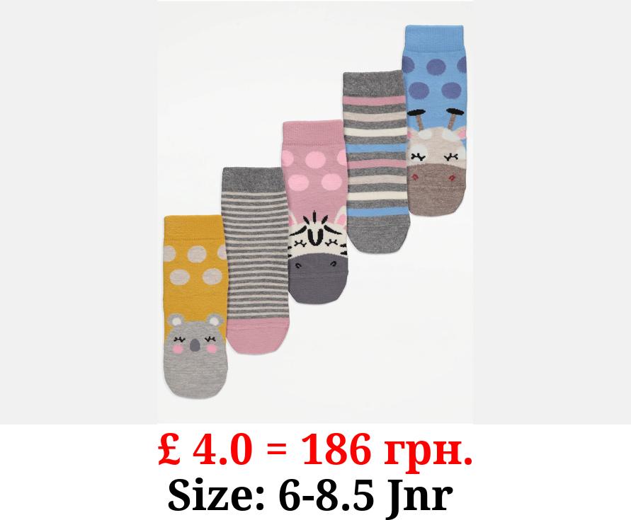 Animal Spot Print Cotton Rich Ankle Socks 5 Pack