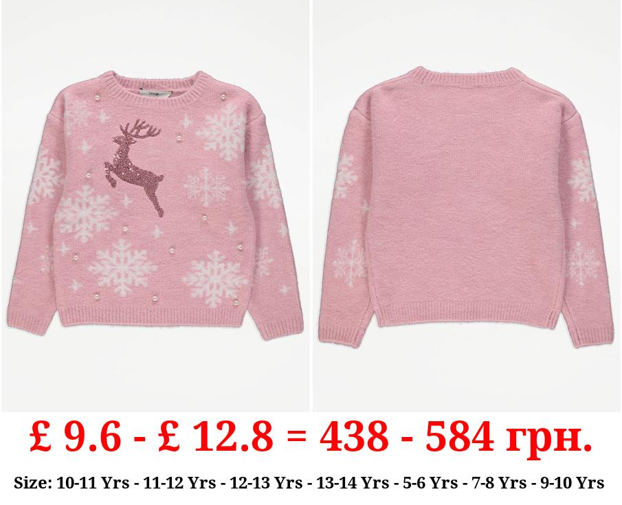 Pink Reindeer Knitted Christmas Jumper