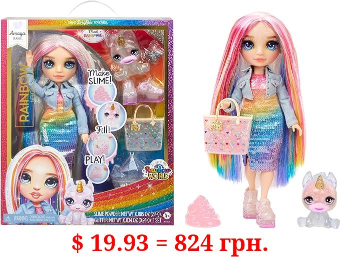 Rainbow High Amaya, Rainbow with Slime Kit & Pet, 11" Shimmer Posable Fashion Doll with DIY Sparkle Slime, Magical Yeti Pet, Fun Play Accessories, Great Toy Gift for Girls Kids Ages 4-12 Years