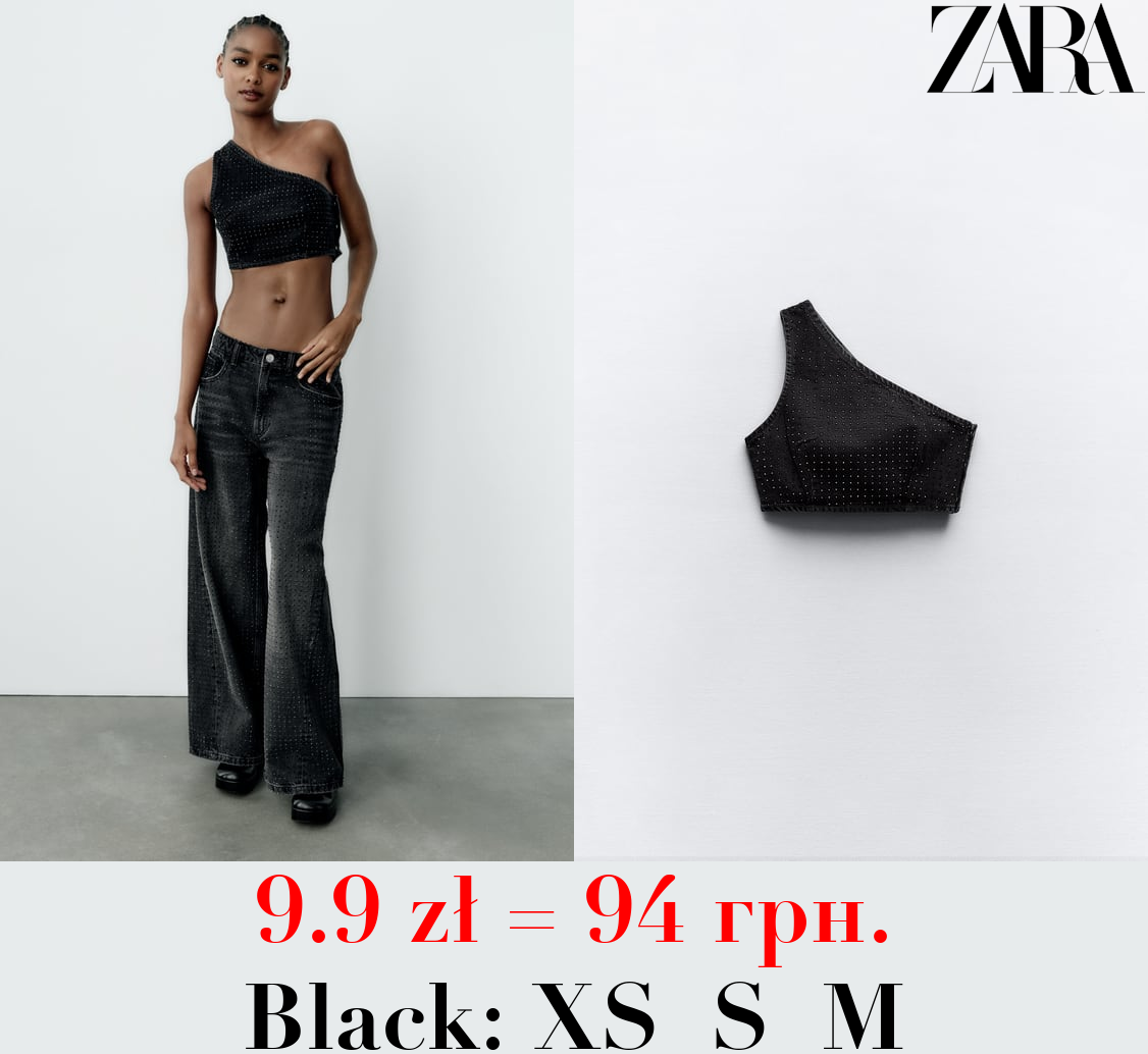 TRF DENIM CROP TOP WITH RHINESTONES