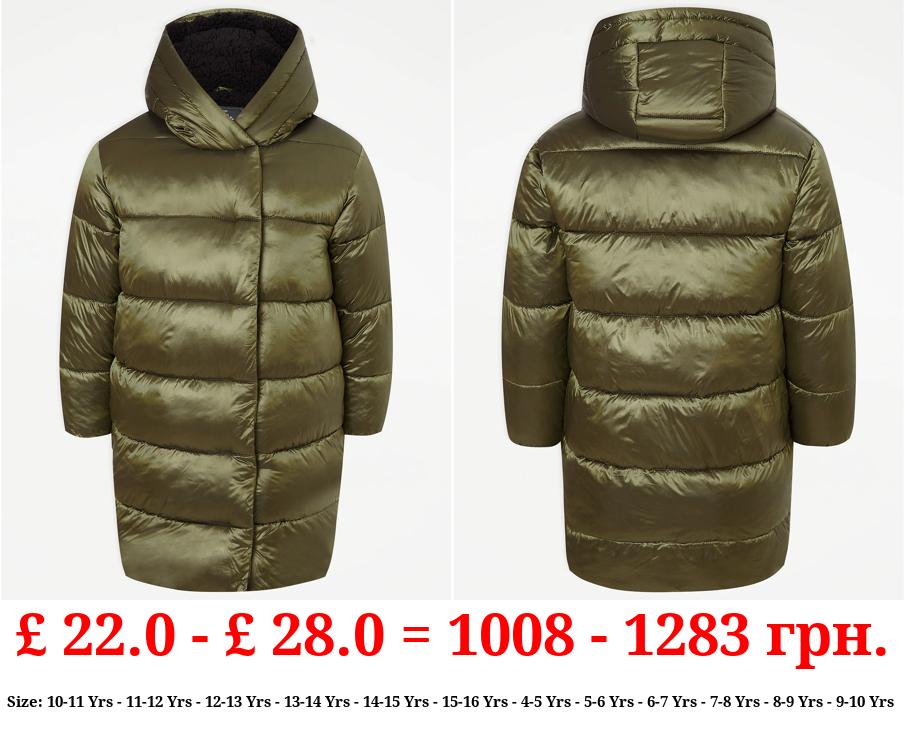 Green Shiny Longline Padded Coat