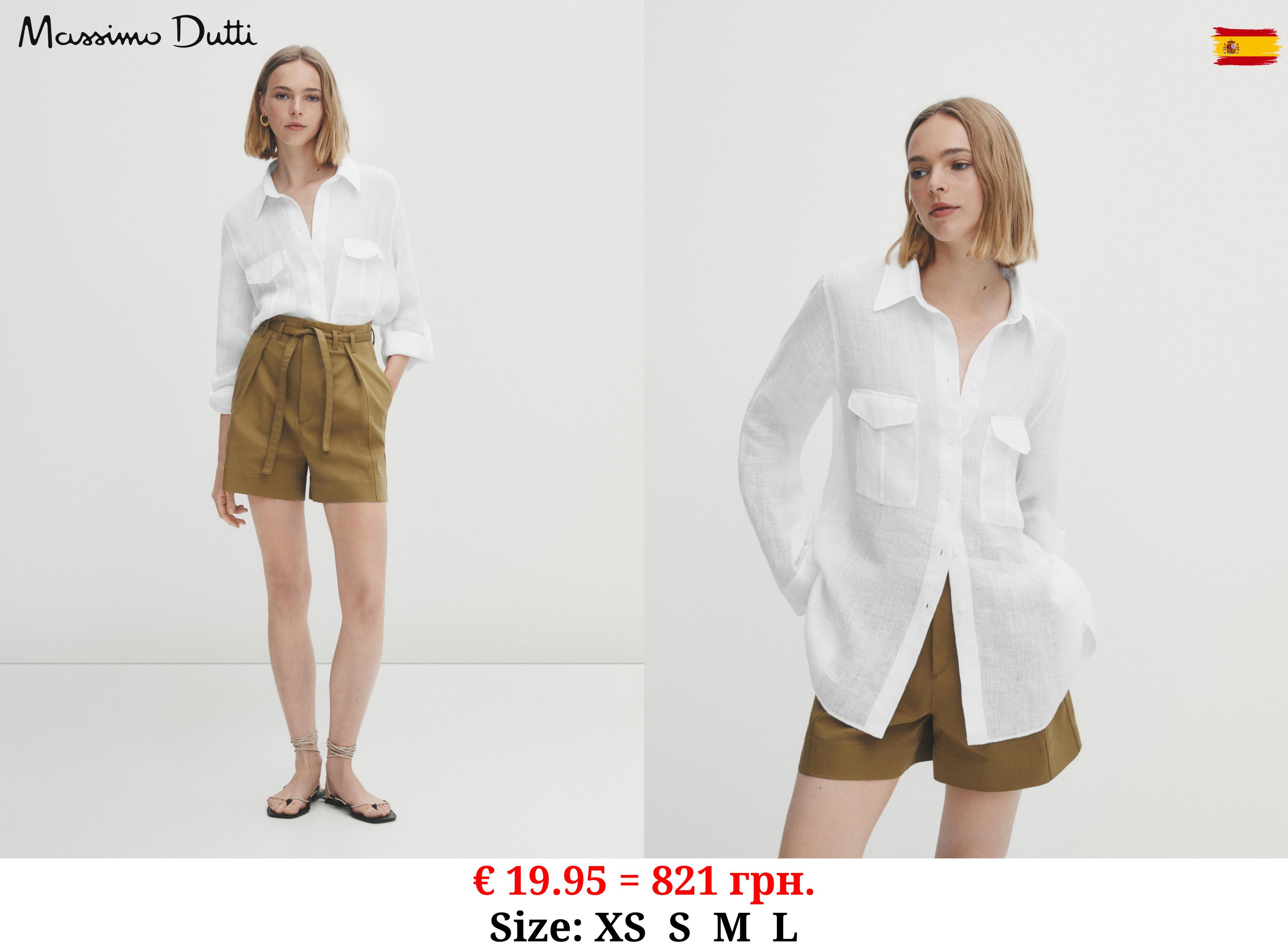 100% linen shirt with pockets WHITE