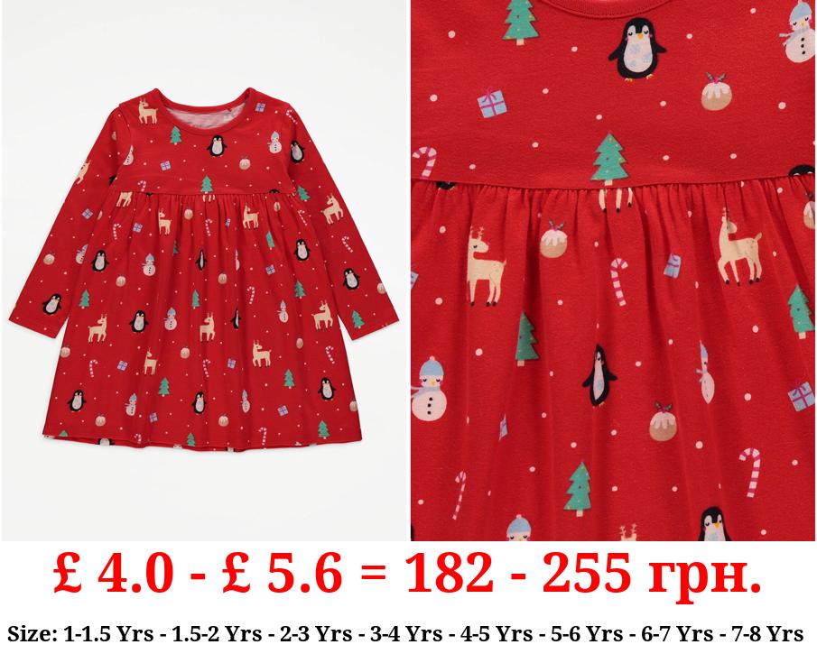 Red Christmas Icons Jersey Dress