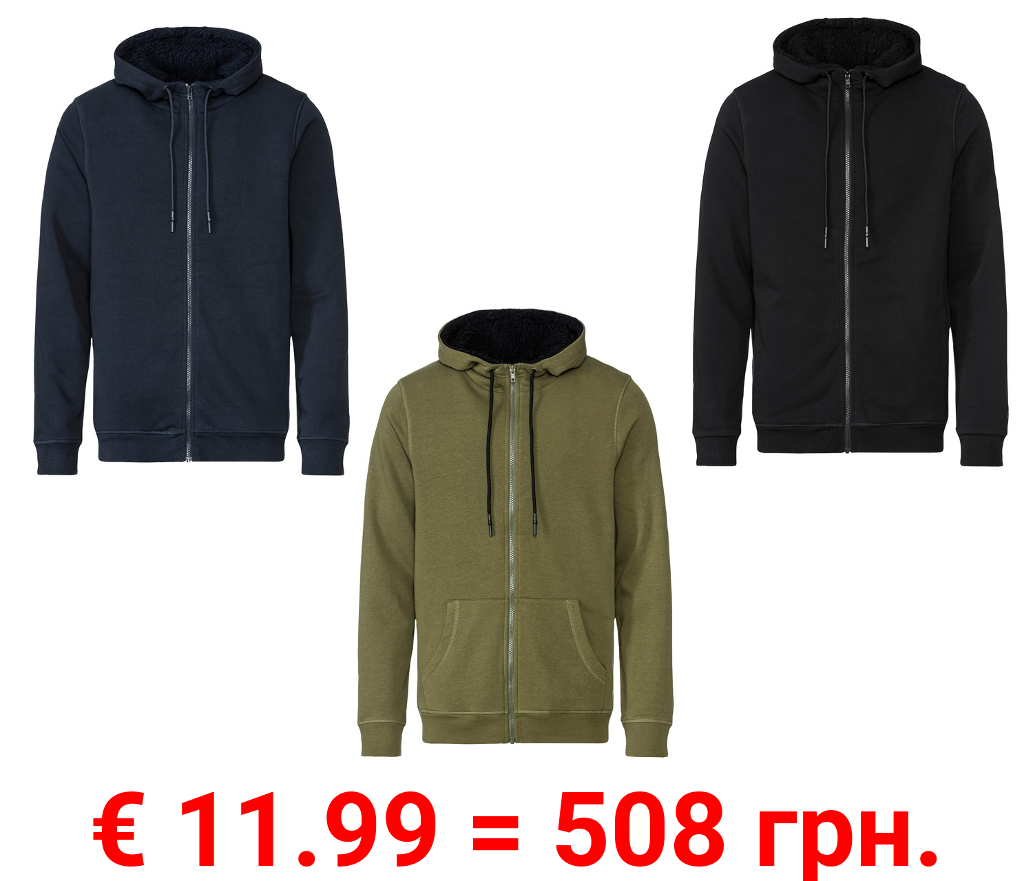 LIVERGY® Herren Gefütterte Sweatjacke mit Bündchen