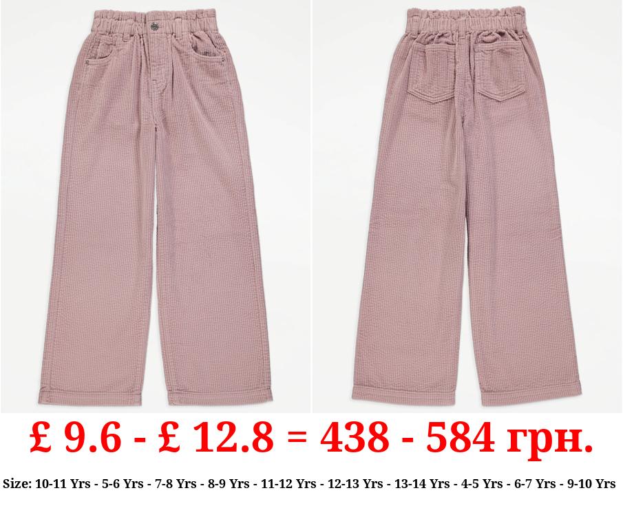 Pink Corduroy Wide Leg Trousers