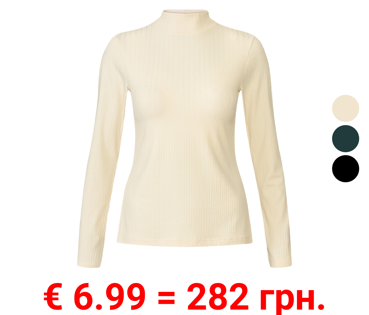esmara® Damen Langarmshirt in hochwertiger Ripp-Qualität