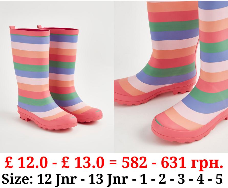 Pink Stripe Long Leg Wellington Boots