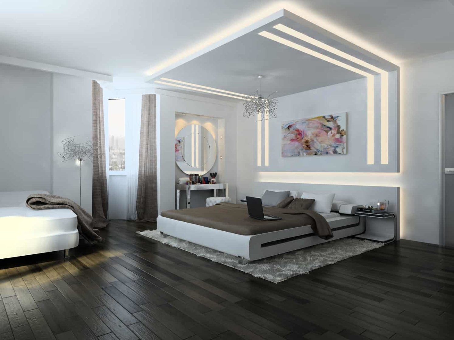Потолок спальня гипсокартон minimalism