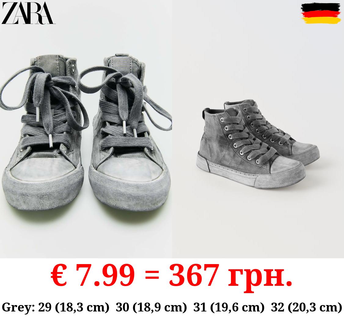 DISTRESSED DENIM HIGH-TOP SNEAKERS