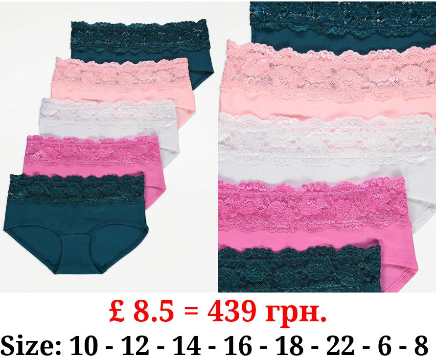 Lace Top Short Knickers 5 Pack