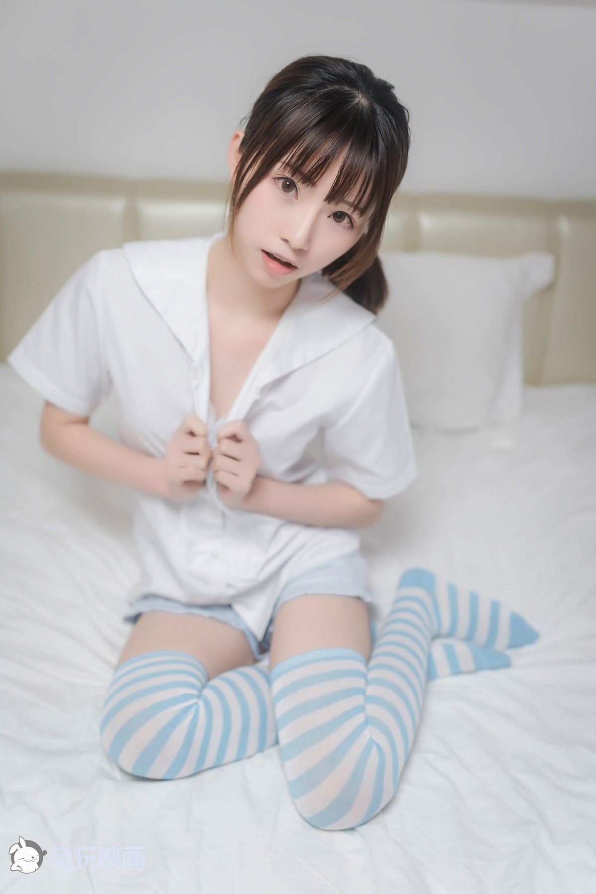 Cosplay 兔玩映画 蓝白条纹袜 15