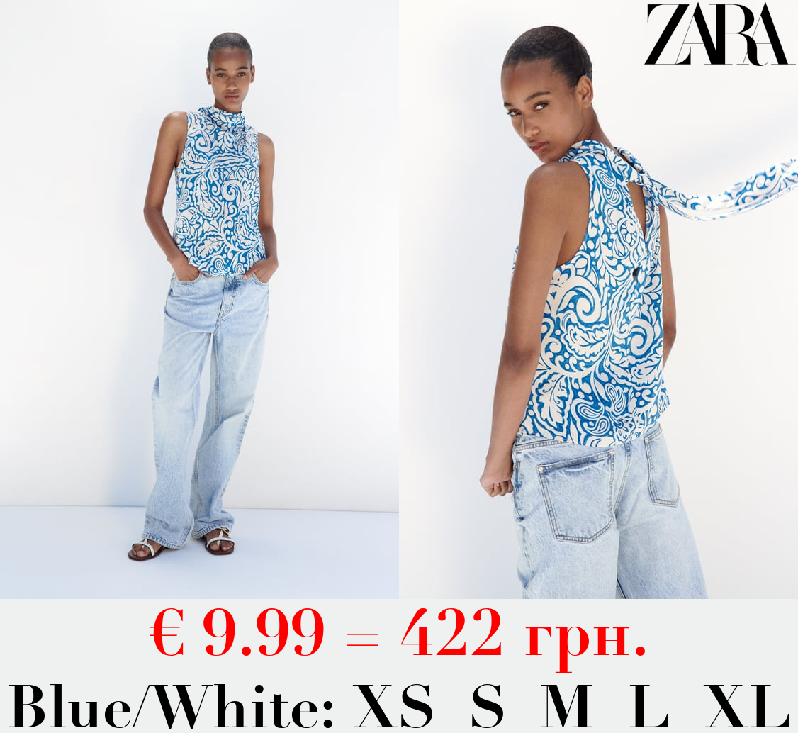 PRINTED TOP WITH BOW