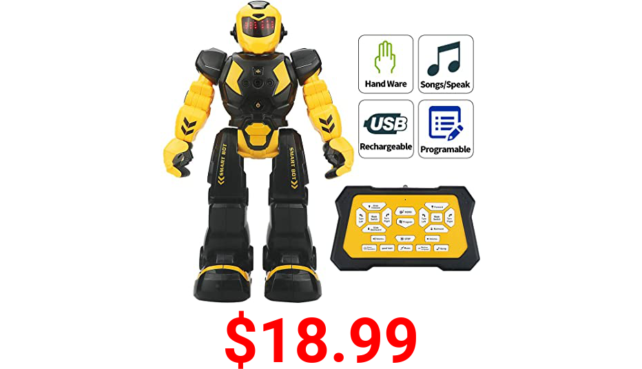 Sikaye Remote Control Robot for Kids Intelligent Programmable Robot with Infrared Controller Toys,Dancing,Singing, LED Eyes,Gesture Sensing Robot Kit for Childrens Entertainment (Black/Yellow)