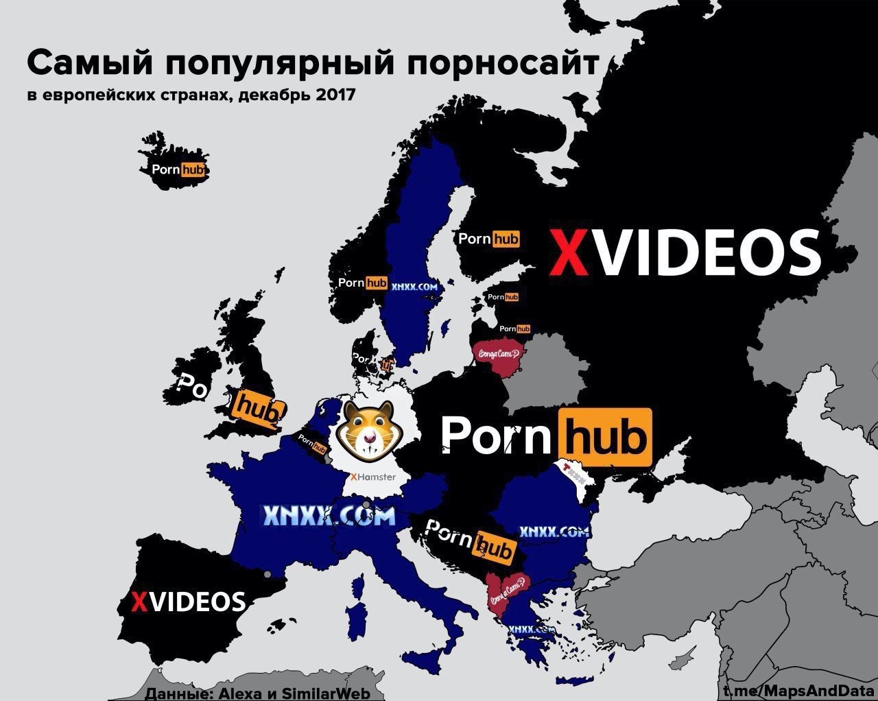 Карта самых популярных порносайтов