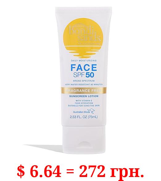 Bondi Sands Fragrance Free Daily Sunscreen Face Lotion SPF 50 | Hydrating UVA + UVB Protection, Non-Greasy, Gentle, Water Resistant | 2.53 Oz/75 mL
