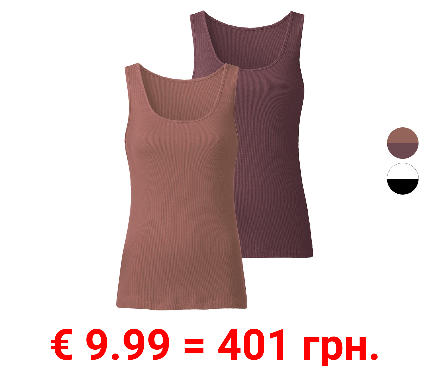 esmara® Damen Tops, 2 Stück, in anschmiegsamer Ripp-Qualität