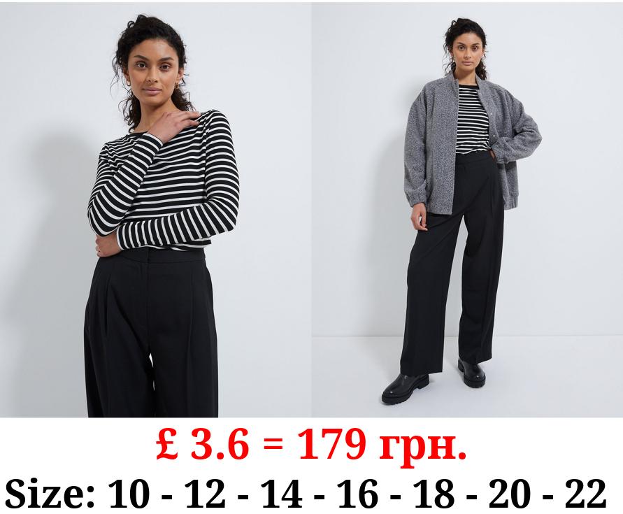 Black Striped Boat Neck Long Sleeve Top