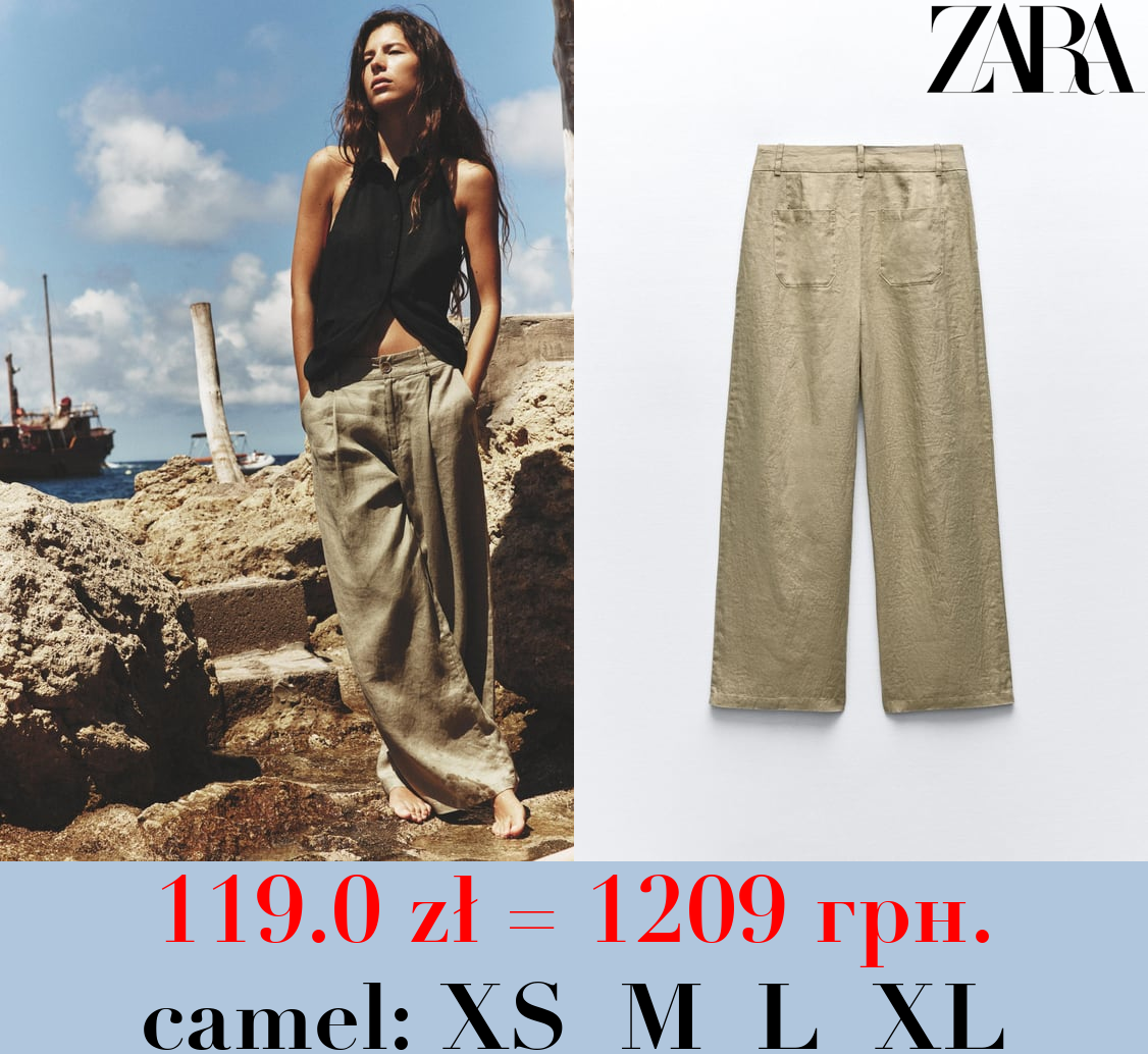 100% LINEN WIDE-LEG TROUSERS