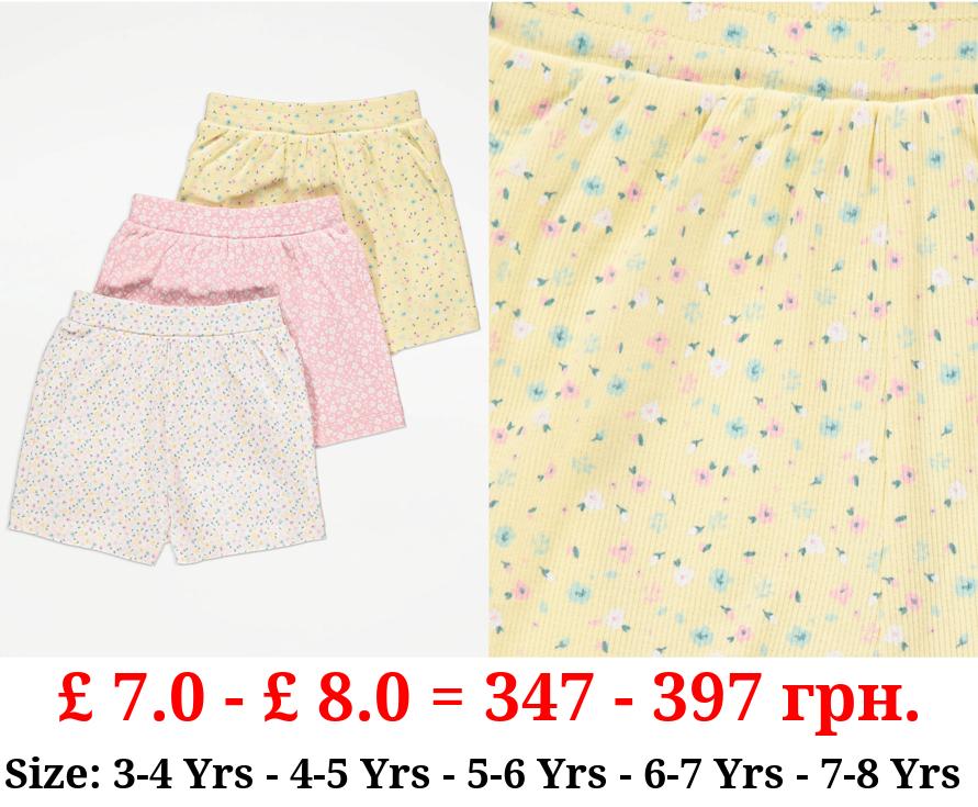 Pastel Ditsy Floral Ribbed Shorts 3 Pack