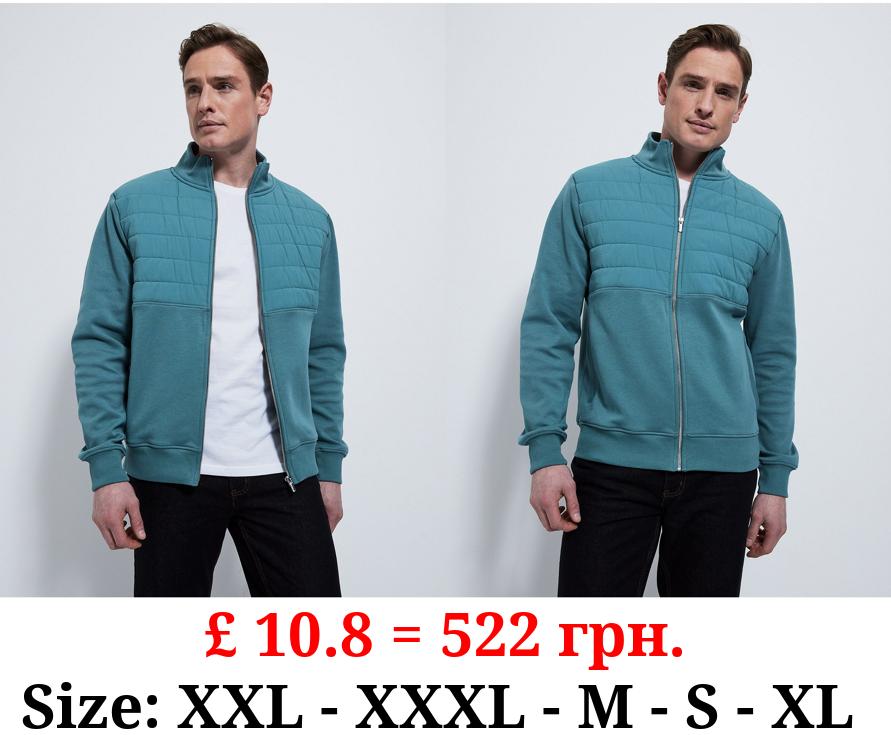 Blue Quilted Zip Through Sweatshirt