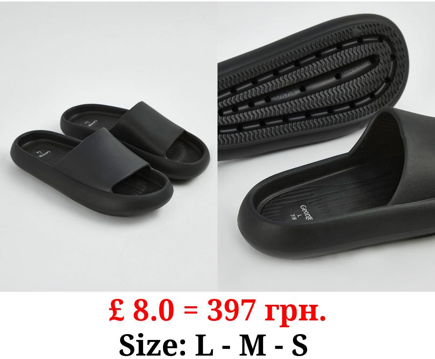 Black Chunky Mule Sliders