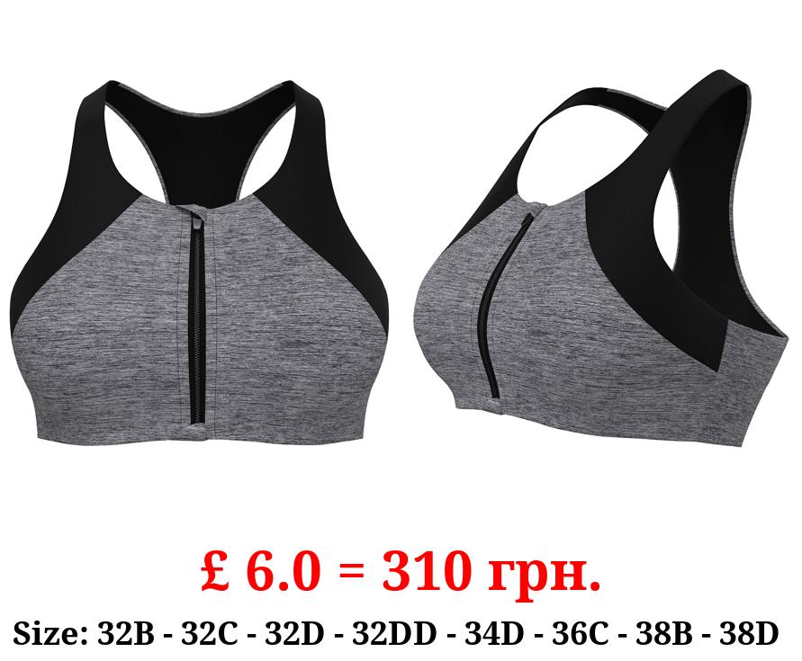 Charcoal High Impact Zip Front Sports Bra