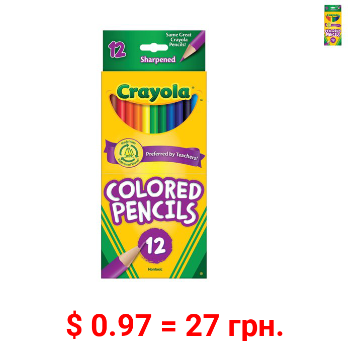 Crayola Colored Pencil Set, Assorted Colors, 12 Count, School Supplies, Beginner Child