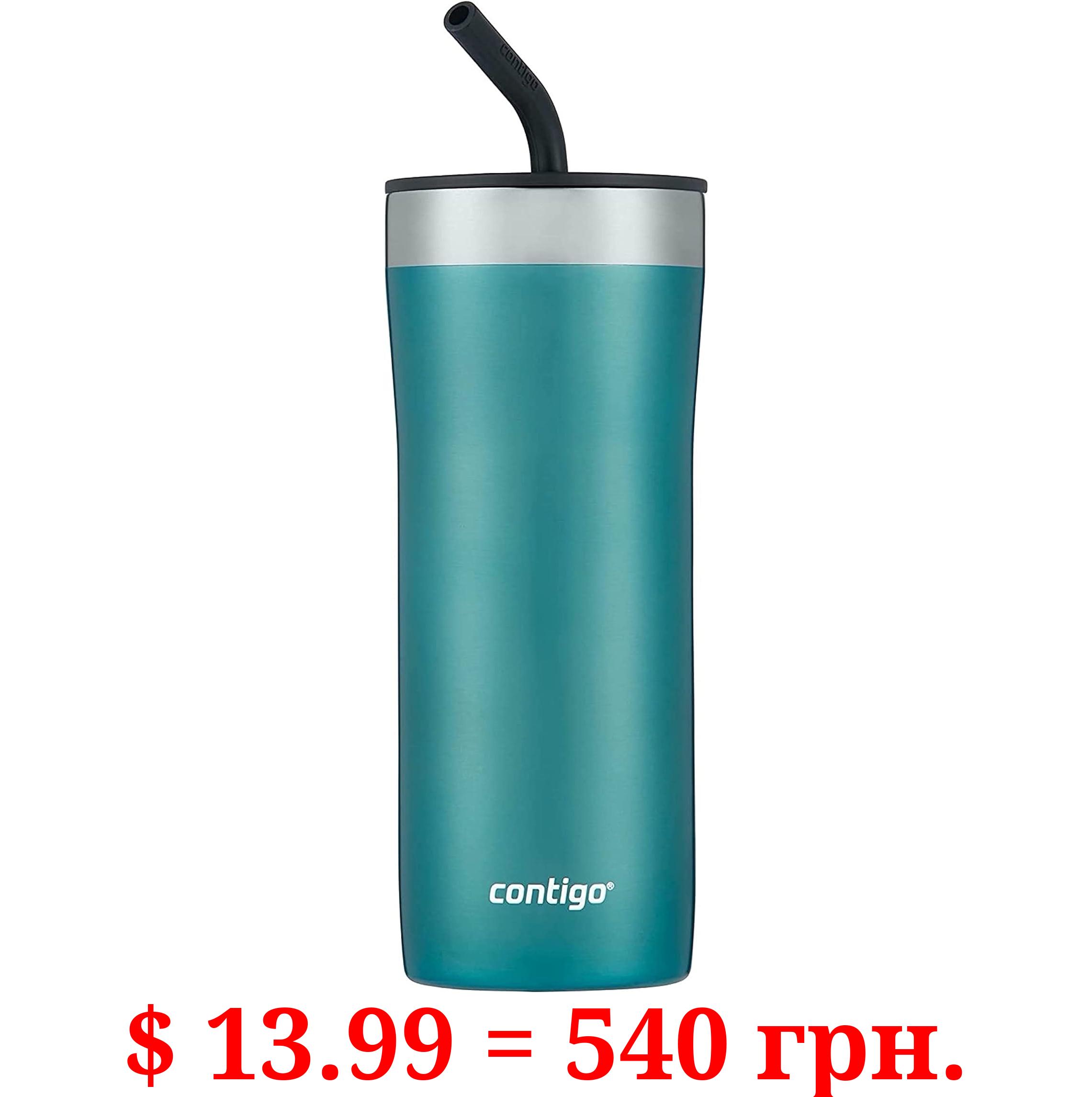 Contigo Streeterville Stainless Steel Vacuum-Insulated Tumbler with Straw and Splash-Proof Slider Lid, Keeps Drinks Hot up to 8hrs or Cold for 24hrs, Great for Travel/Work/School, 24oz Bubble Tea