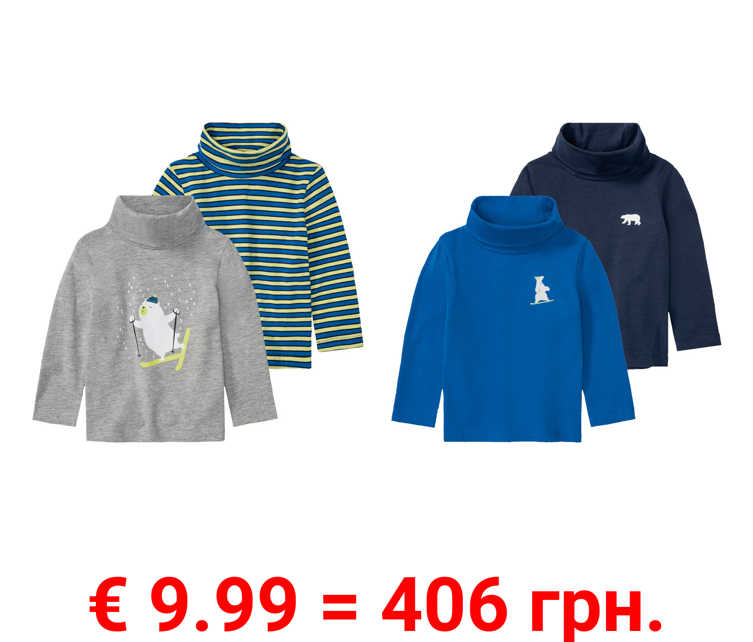lupilu® Kleinkinder Jungen Ski Rollkragenshirts, 2 Stück, mit hohem Baumwollanteil