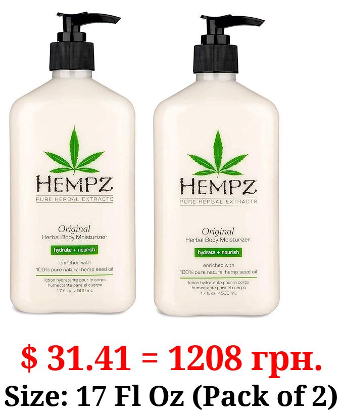 Hempz Original, Natural Hemp Seed Oil Body Moisturizer with Shea Butter & Ginseng, Pure Herbal Skin Lotion for Dryness, Nourishing Vegan Cream, Floral and Banana, 17 Fl Oz, 2 Pack