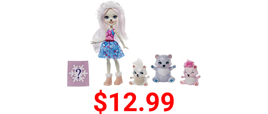 Enchantimals Family Toy Set, Pristina Polar Bear Small Doll (6-in) with 3 Animal Figures, Great Gift for 3-8 Year Olds