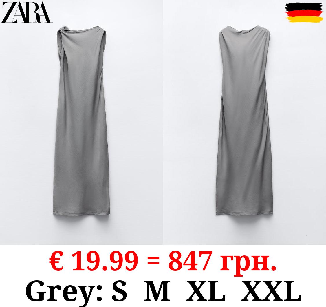 GATHERED LINEN BLEND DRESS