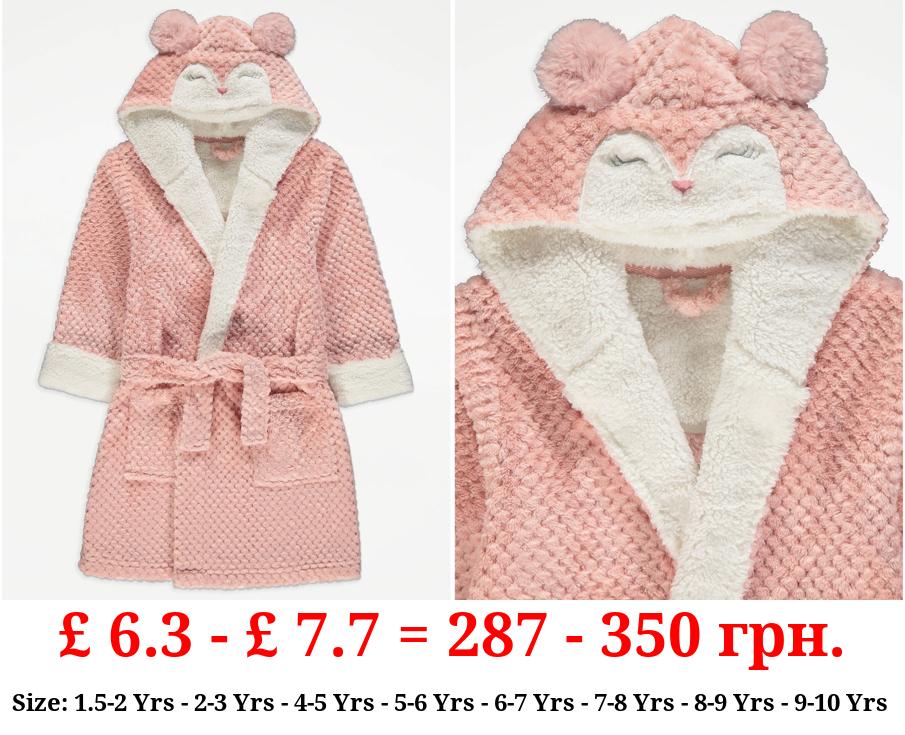 Pink Waffle Texture Owl Dressing Gown