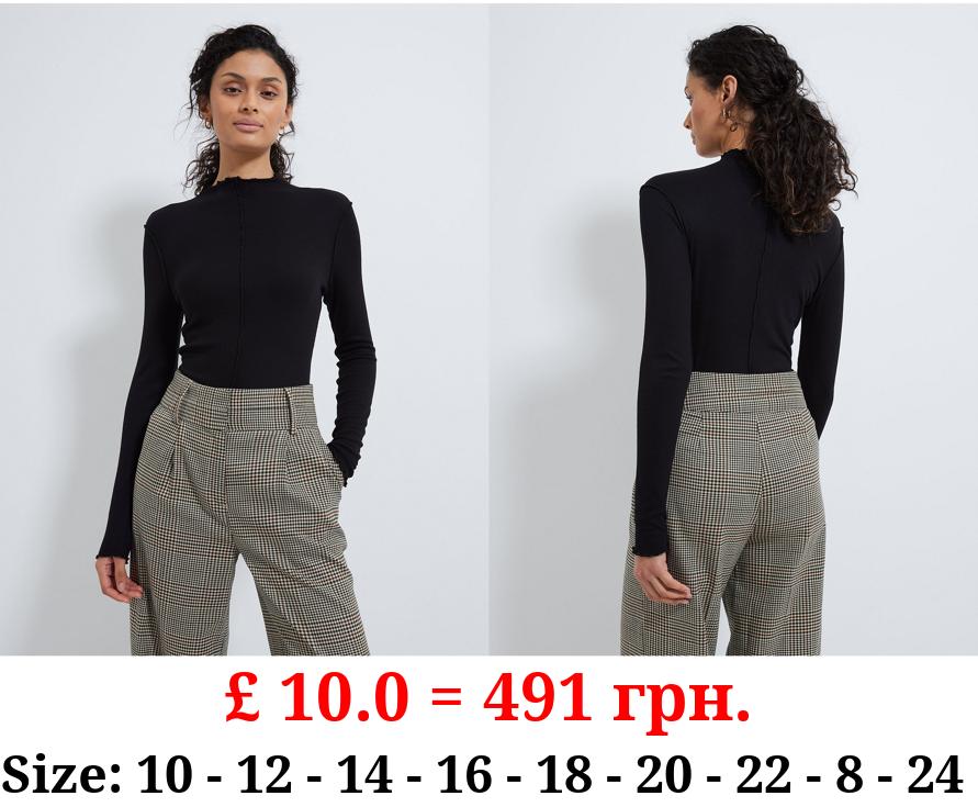 Black Seam Detail Long Sleeve Top