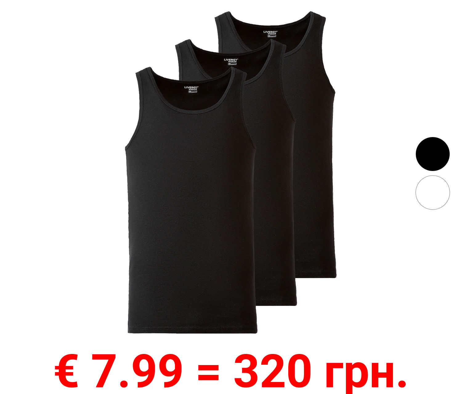 LIVERGY® Herren Feinripp-Achselhemd, 3 Stück, aus reiner Baumwolle