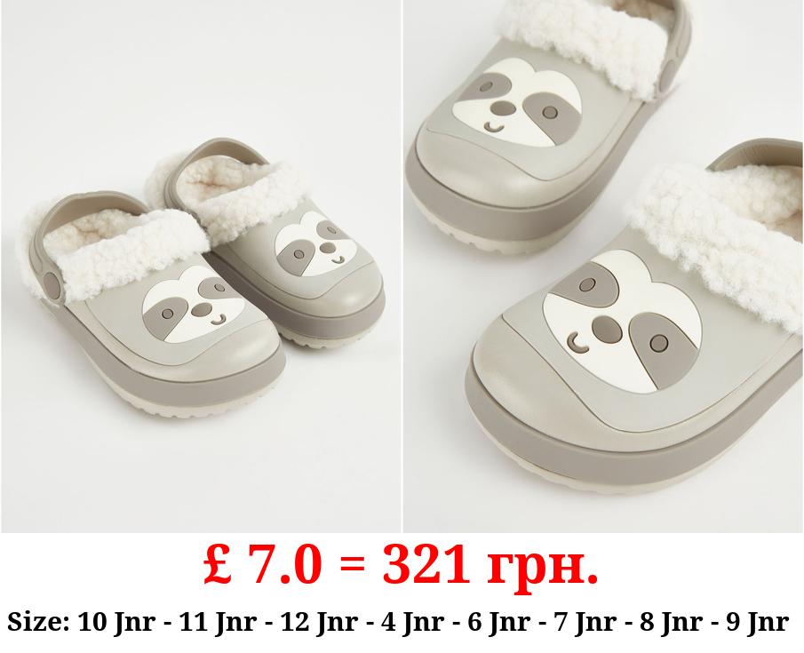 Grey Sloth Borg Lined Clogs
