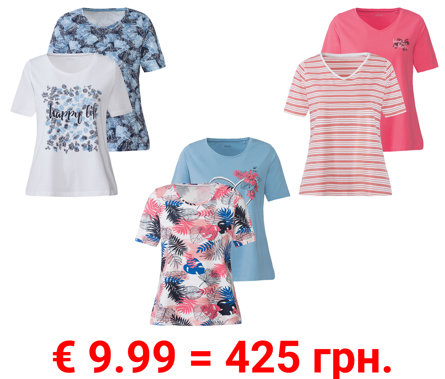 esmara® Damen T-Shirt, 2 Stück, mit hohem Baumwollanteil