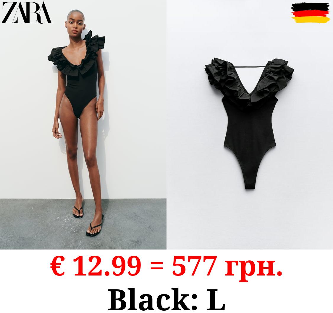 RIBBED BODYSUIT WITH RUFFLES