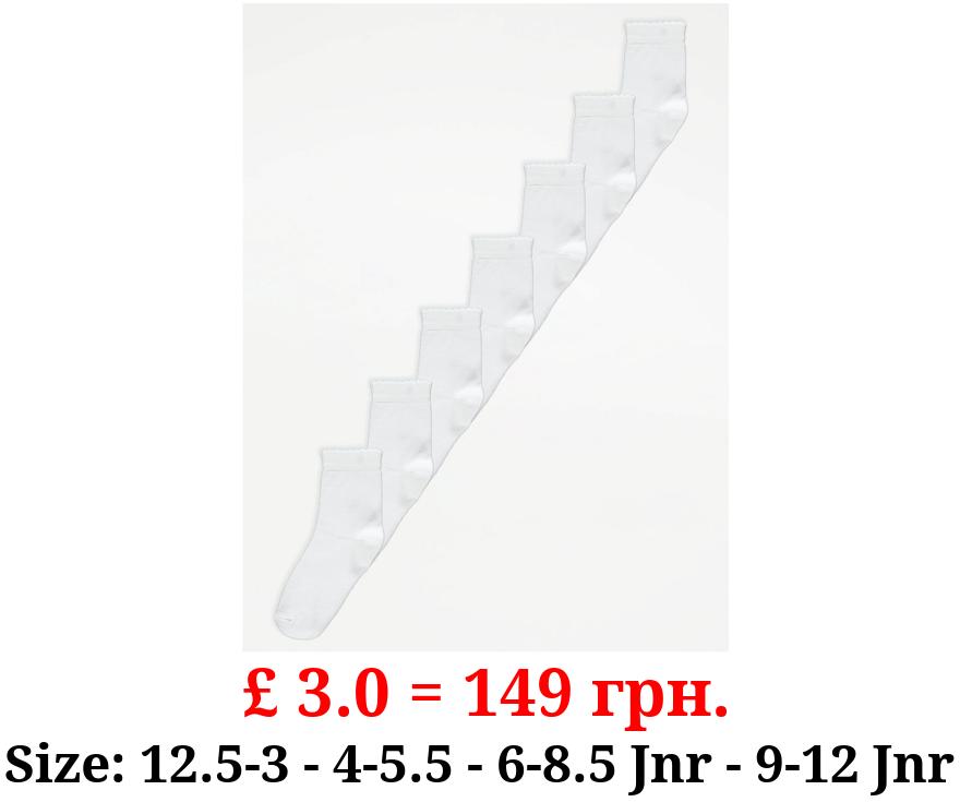 White Picot Trim Ankle Socks 7 Pack