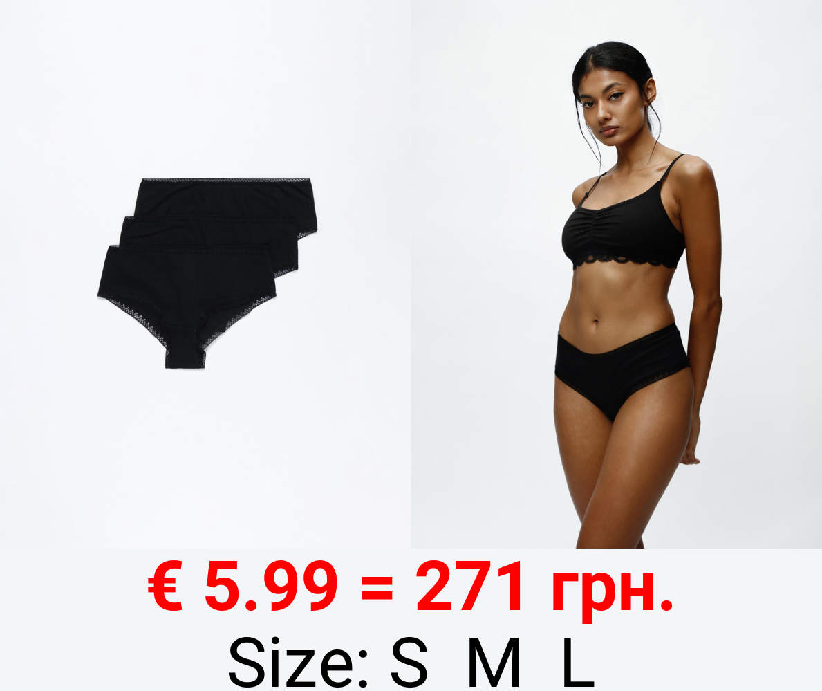 Pack of 3 hipster briefs with lace trim