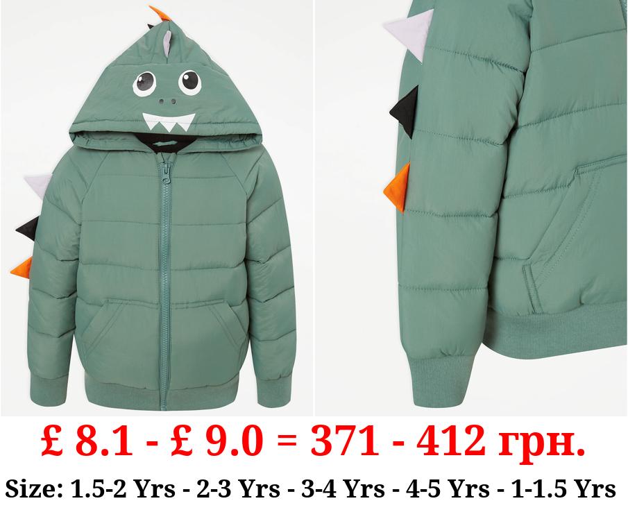 Khaki Dinosaur Padded Bomber Jacket