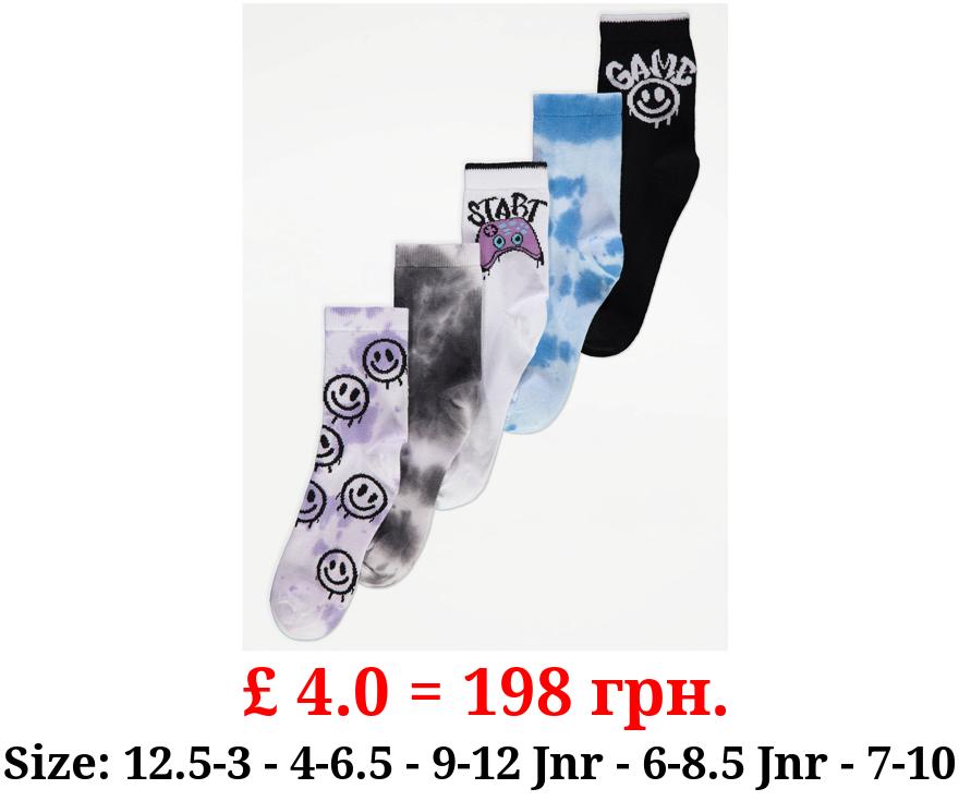 Tie Dye Gamer Ankle Socks 5 Pack