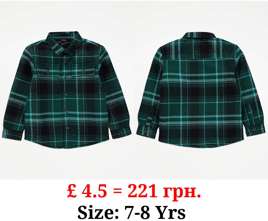 Green Checked Quilted Shacket