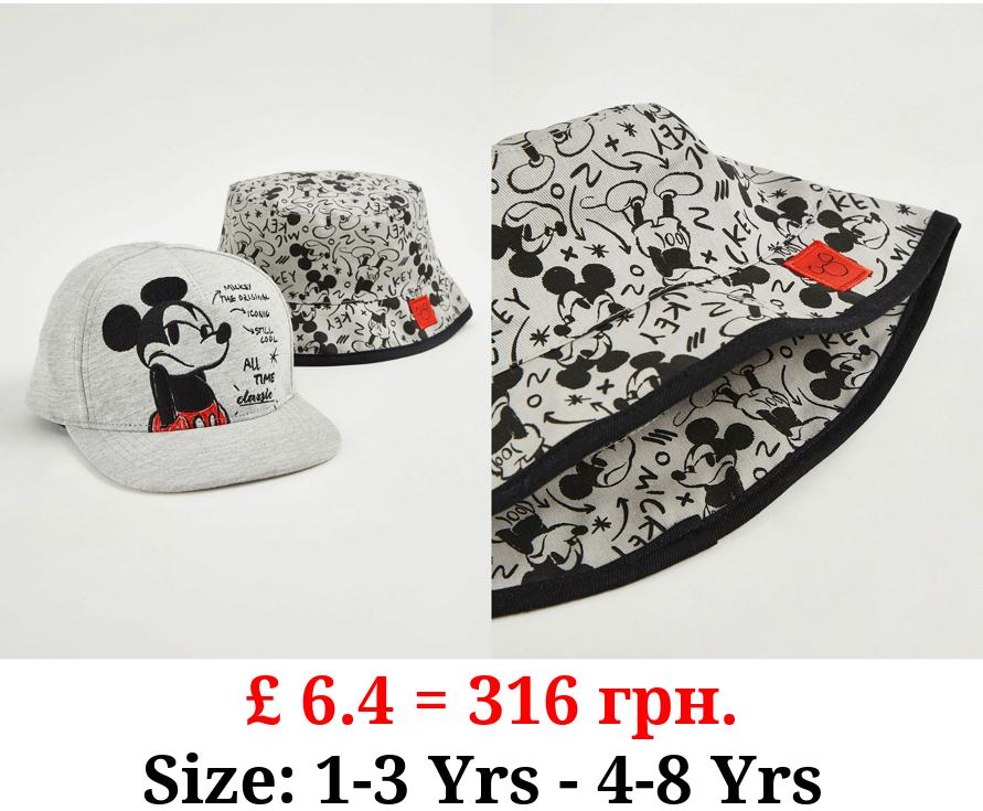 Disney Mickey Mouse Grey Cap and Bucket Hat Set