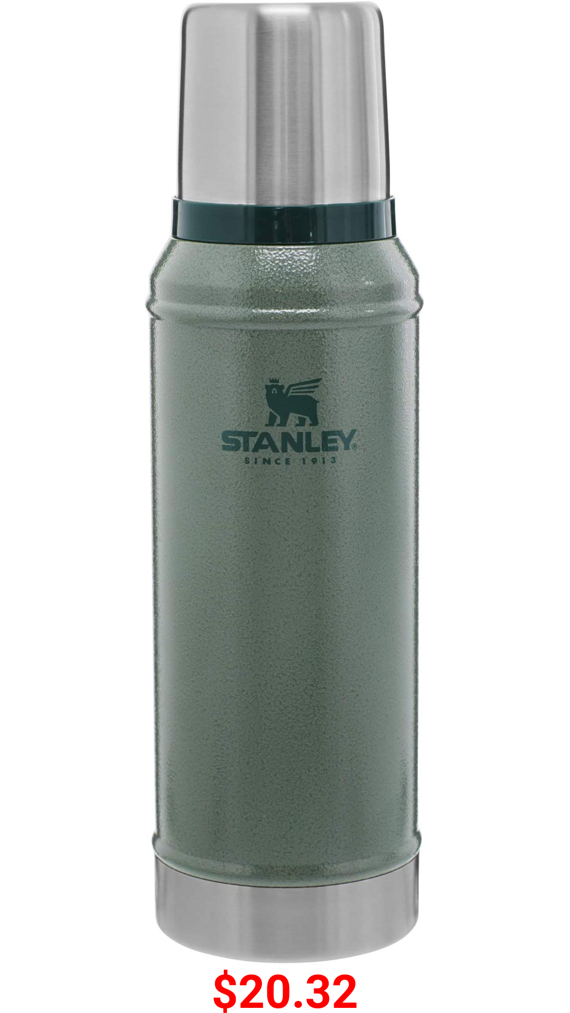 Stanley Classic Vacuum Insulated Wide Mouth Bottle - BPA-Free 18/8 Stainless Steel Thermos for Cold & Hot Beverages (1 QT, 20 oz)