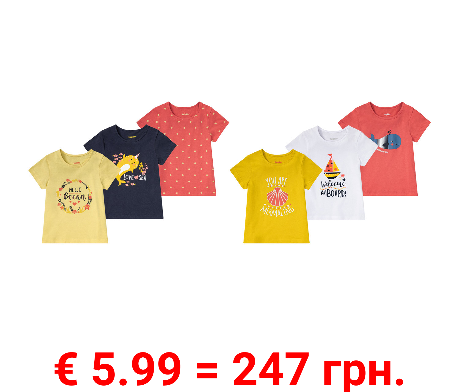 lupilu® Kleinkinder Mädchen T-Shirt, 3 Stück, aus reiner Baumwolle