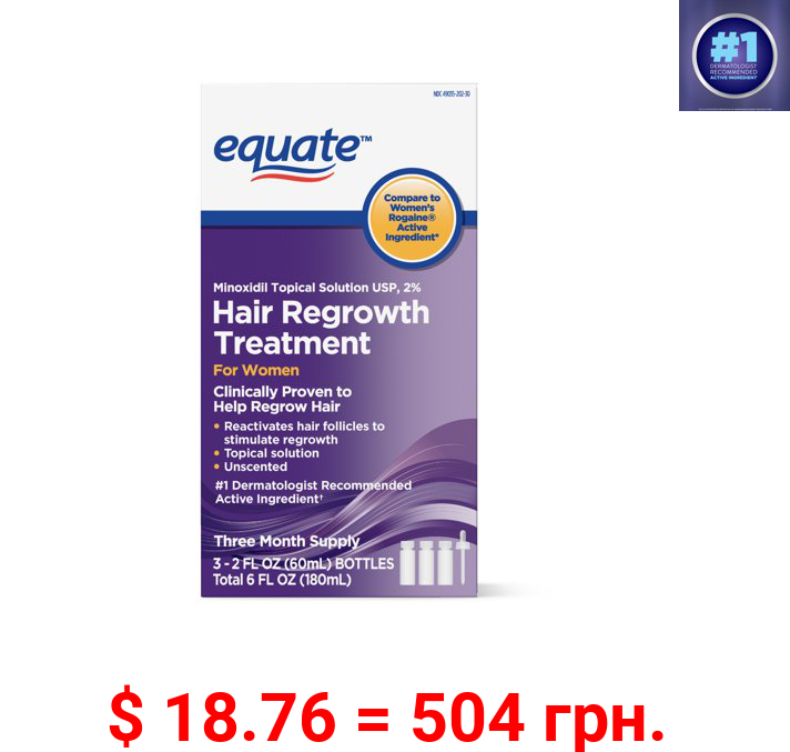 Equate Hair Regrowth Treatment For Women Minoxidil Topical Solution 2 Percent  3-Month