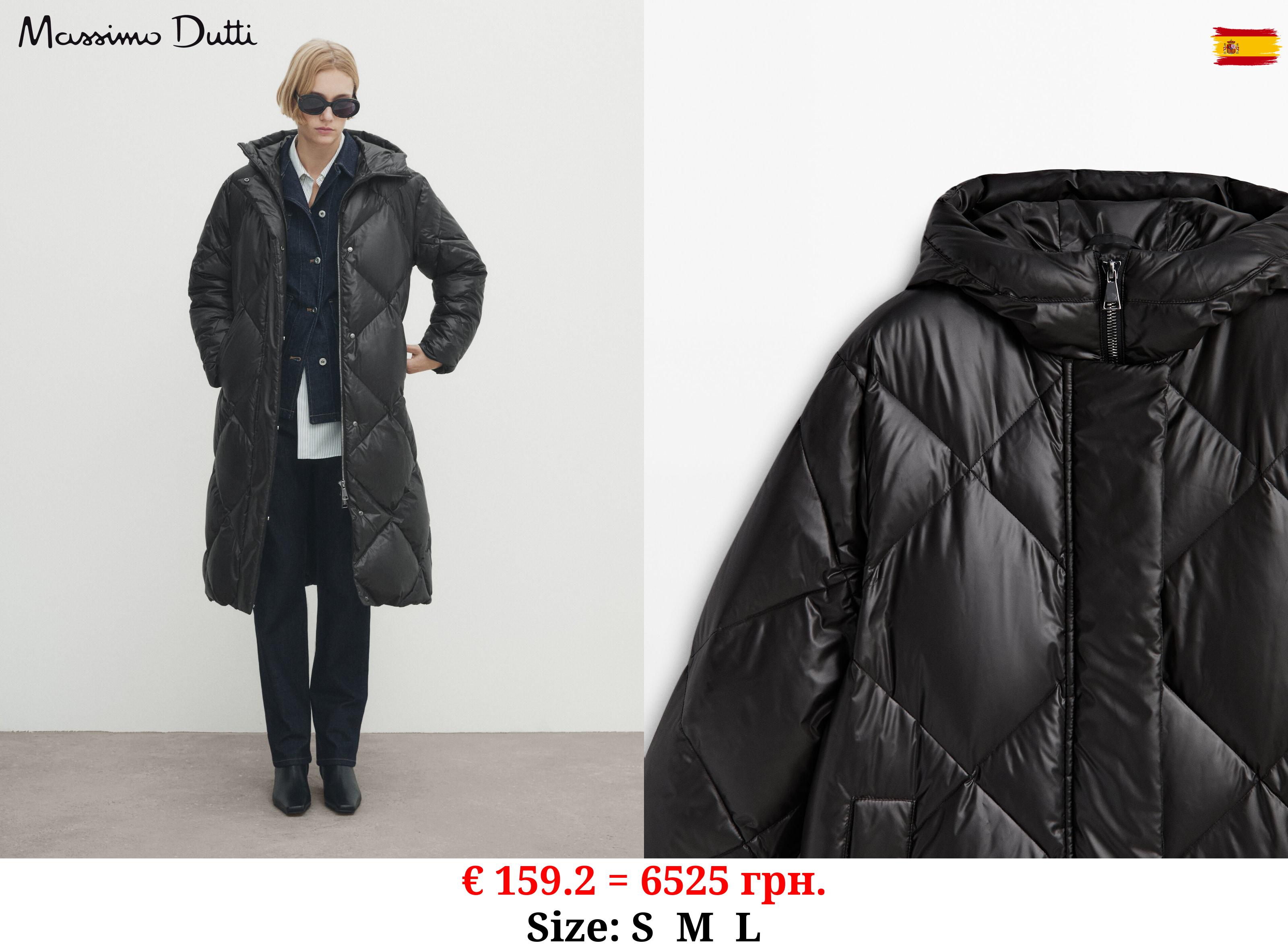 Long diamond jacket with down and feather padding BLACK