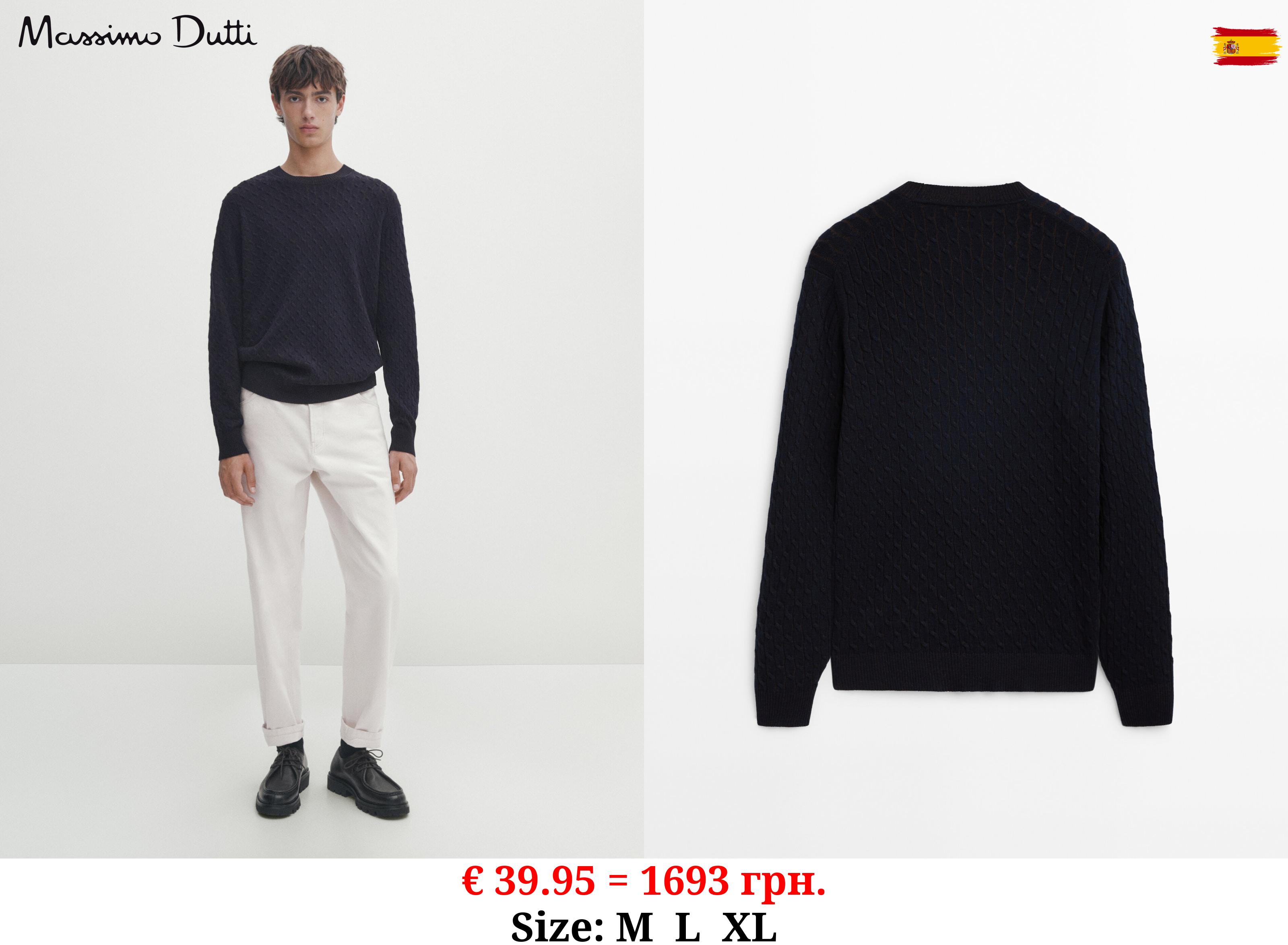 Cable knit sweater with a crew neck NAVY BLUE