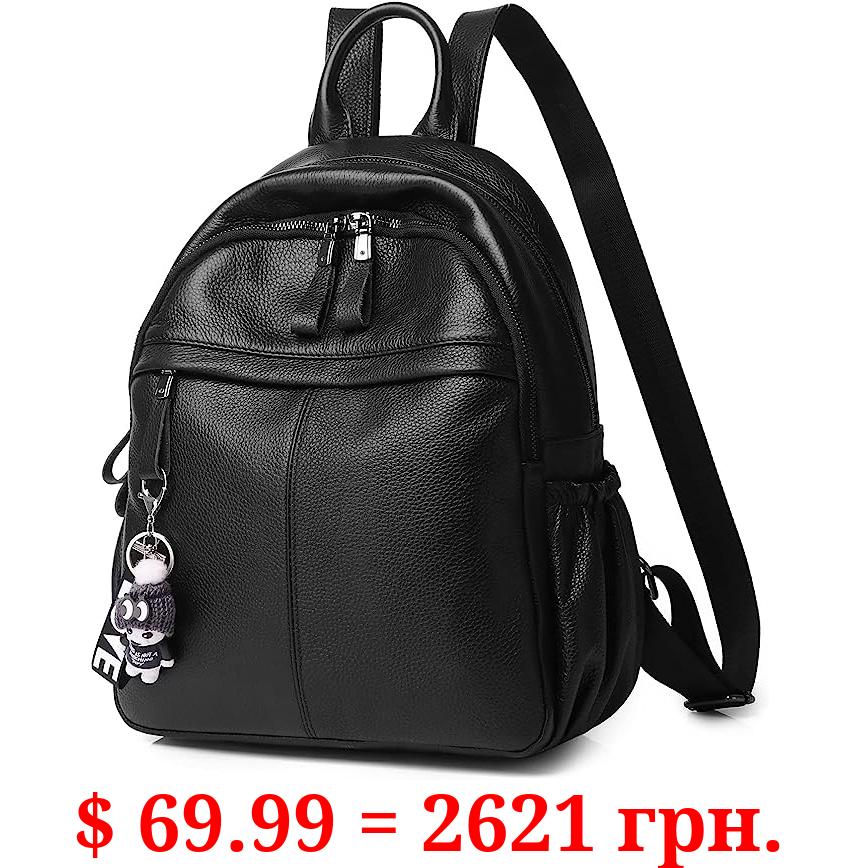 Wesccimo Genuine Leather Backpack Purse For Women Black Large School Travel Laptop Bag Fashion Backpack Satchel